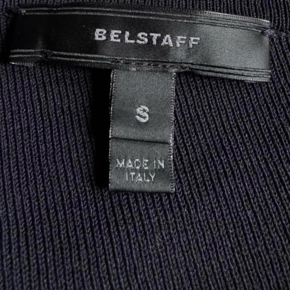 Belstaff dark charcoal black sweater olive green and white stripes Size S - Picture 5 of 6